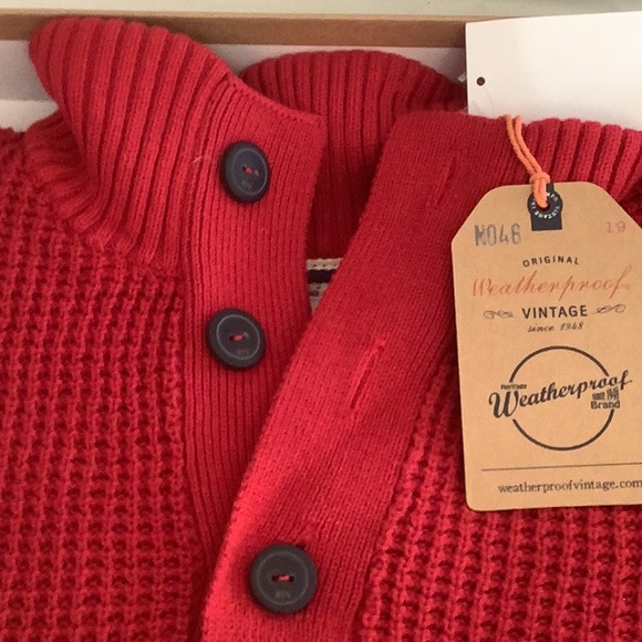 Weatherproof Vintage Raglan Sleeves Shaker Stitch Button Up Mock Turtle Men Med - Picture 2 of 7